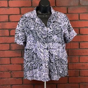 Cappagallo Women's Large Purple Button-Down Shirt – Casual, Boho, Floral‎